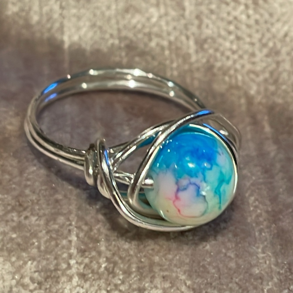 Wire Wrapped Nesting Ring Sterling Silver size 6 Dragon Veins